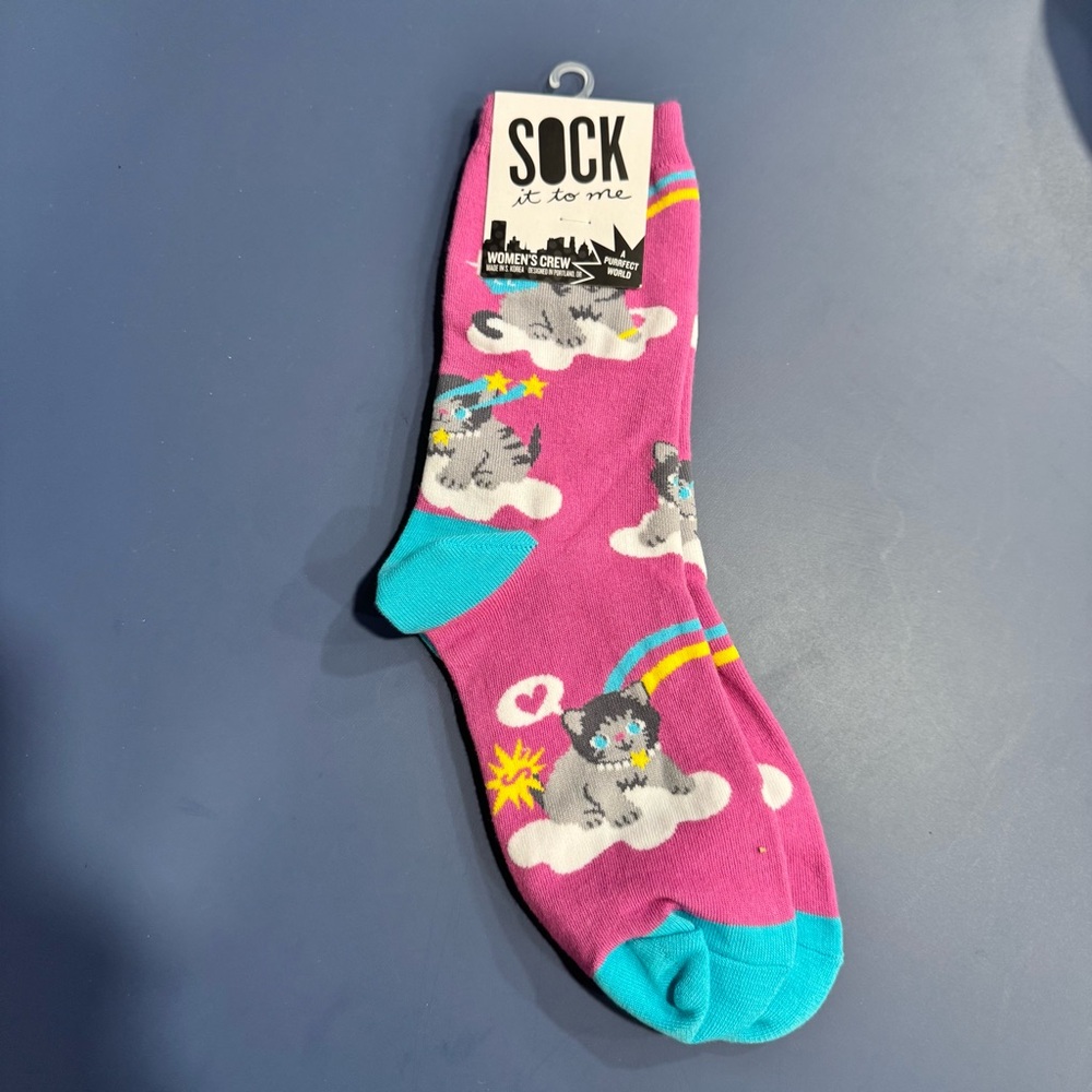 Sock It To Me Women's Crew Socks in the "A Purr-fect World" design